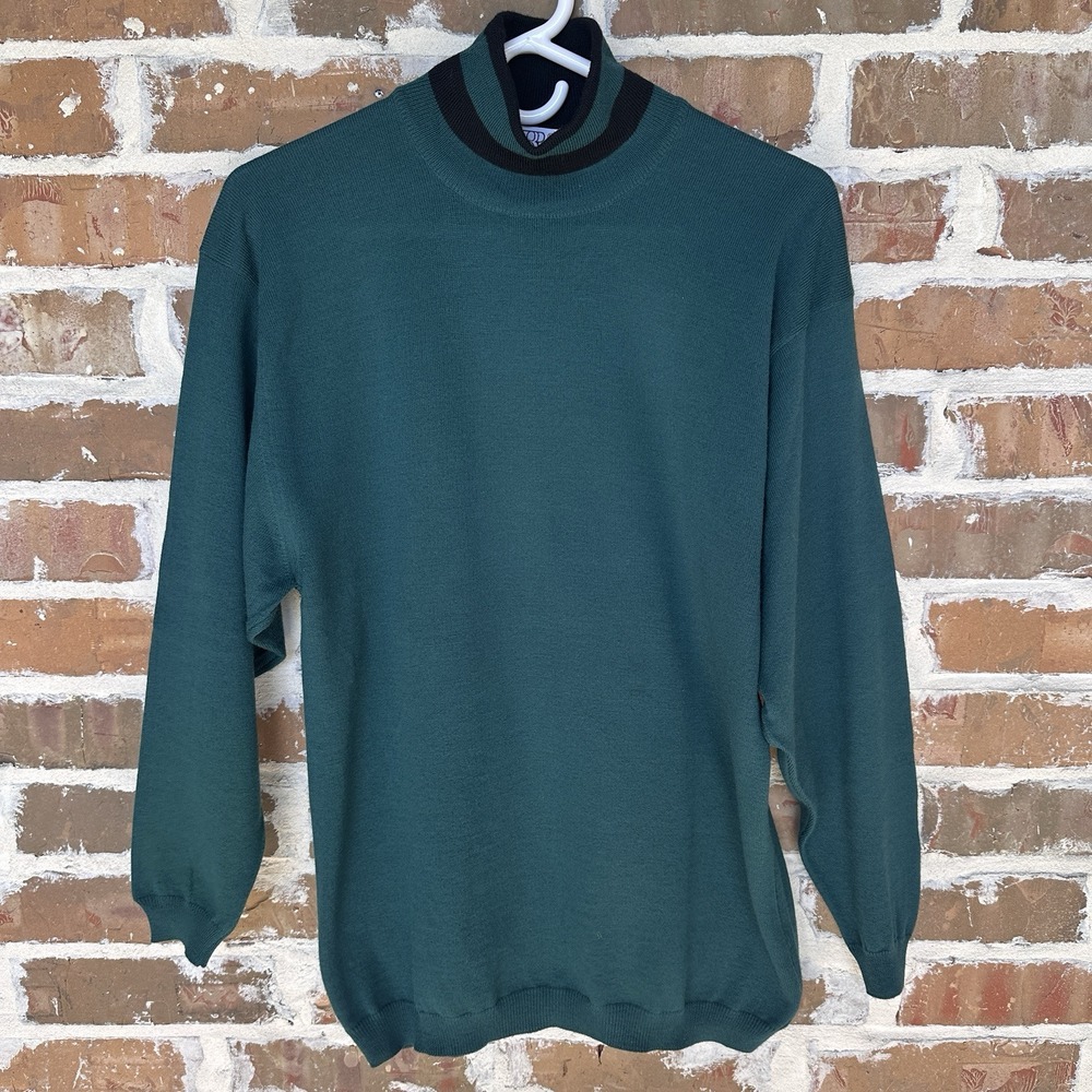 VTG BP Florence‎ Italy Sweater Women's Large 100% Merino Wool Mock Neck Green
